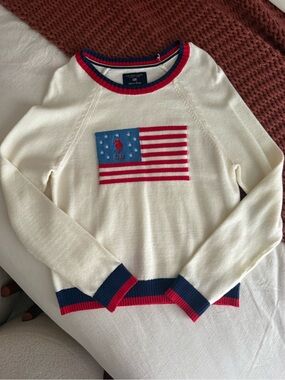 US Polo Association Cream Flag Sweater with Red & Navy Trim